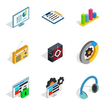 Notebook computer icons set, isometric style Stock Illustration