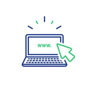 Notebook computer line icon, internet business, web promotion, using laptop 스톡 일러스트