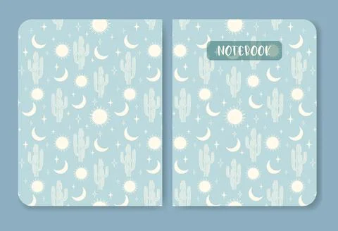 Notebook cover with cactus on desert pattern Stock Illustration