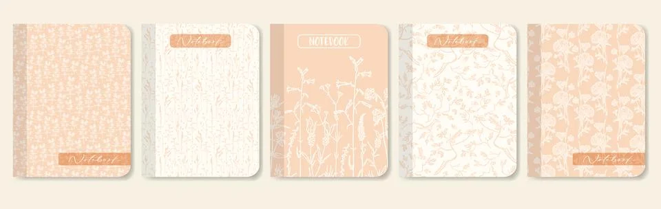 Notebook cover collection ink pattern. Aesthetic worksheet with flourish sketch Stock Illustration