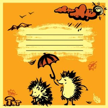 Notebook cover design with two hedgehogs autumn Stock Illustration