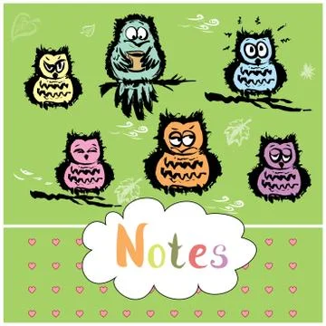 Notebook cover design various cute owls Stock Illustration