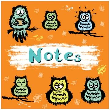 Notebook cover design various cute owls Stock Illustration