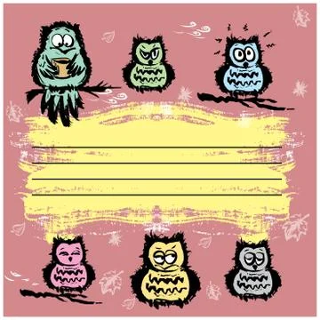 Notebook cover design various cute owls Stock Illustration