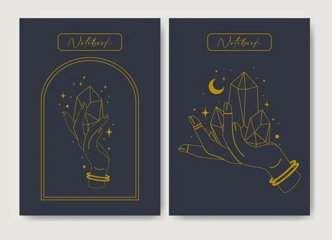 Notebook cover set for students. Diary cover page design esoteric witchcraft  Stock Illustration