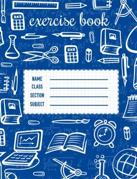 Notebook cover template with school supplies Stock Illustration