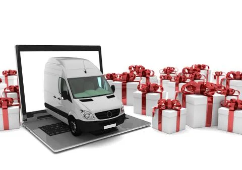 Notebook Delivery Van Gift Cartons Stock Illustration