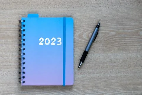Notebook on a desk 2023 Stock Photos