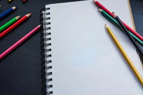 Notebook on the desk ,Drawing  pumpkin on the notebook Foto stock