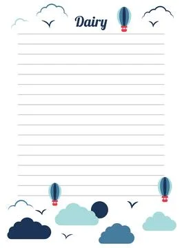 Notebook diary page school college design vector template Stock Illustration