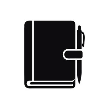 Notebook diary stationery education vector silhouette icon with pen Stock-Illustration