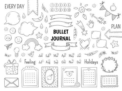 Notebook doodle bullet. Hand drawn diary frame, journal linear list borders and イラスト素材
