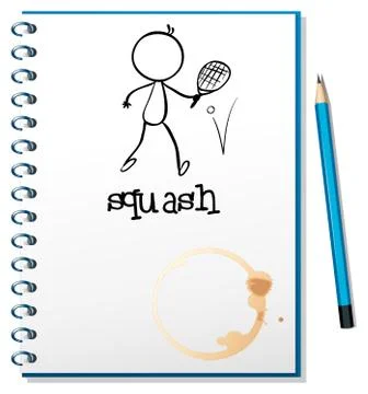 A notebook with a drawing of a person playing table tennis Stock Illustration