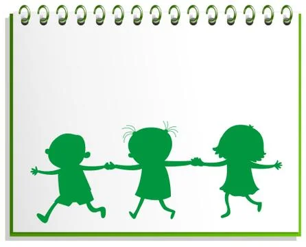 A notebook with a drawing of three kids Illustrazione stock