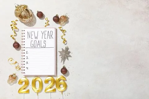 Notebook with empty to do list and Christmas decor on white grunge background Stock Photos