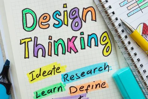 Notebook entries on design thinking. Stock Photos