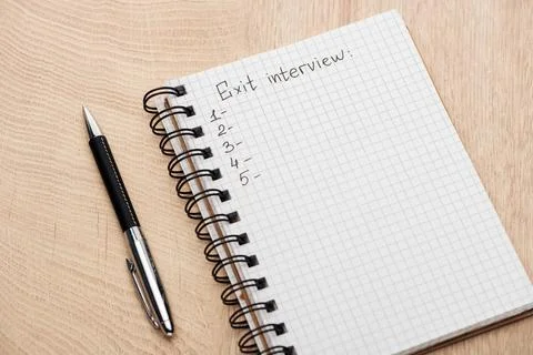 Notebook exit interview lettering copy 库存照片