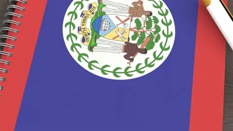A notebook with the flag of Belize and a lying pen Stock Footage 167827958