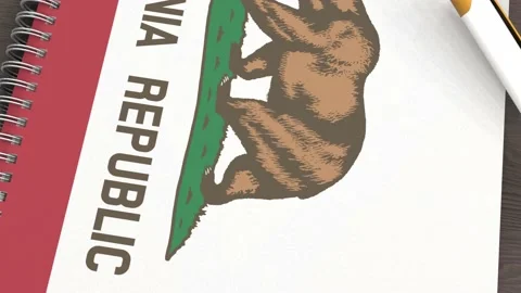 A notebook with the flag of California and a lying pen Video stock 167828401