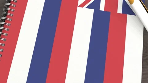 A notebook with the flag of Hawaii and a lying pen Stock Footage 167828415