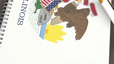 A notebook with the flag of Illinois and a lying pen Stock Footage 167828419