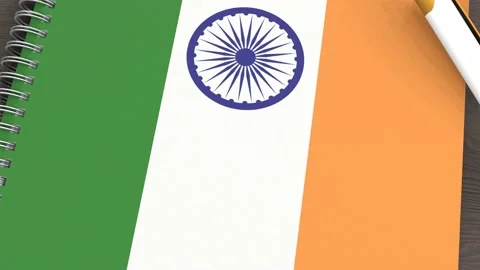 A notebook with the flag of India and a lying pen Stock Footage 167828112