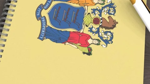 A notebook with the flag of New Jersey and a lying pen Video stock 167828454