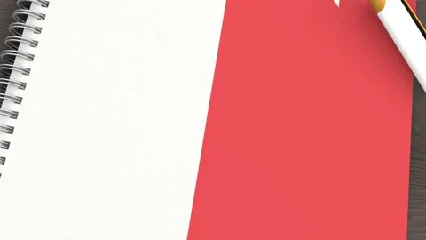 A notebook with the flag of Singapore and a lying pen Video stock 167828287