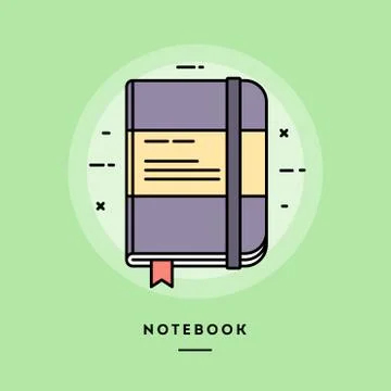 Notebook, flat design thin line banner. Stock Illustration