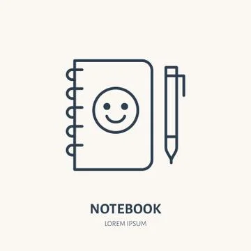 Notebook flat line icon. Branding stationery sign. Thin linear logo for printery Stock Illustration