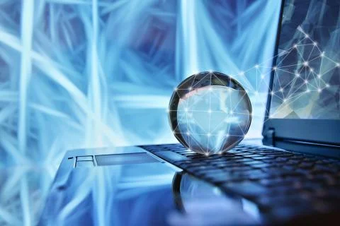 Notebook with Globe network concept Stock Photos