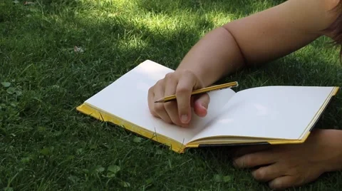 Notebook on the grass Stock Footage