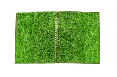 Notebook with green grass page. Stock Illustration
