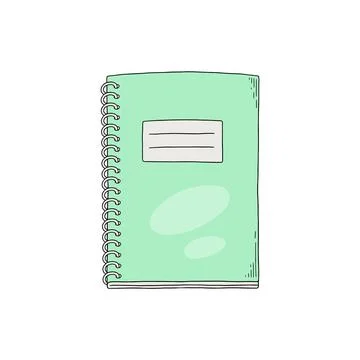 Notebook hand drawn sketch. Green color Classic School Ring Binder Spiral Stock Illustration