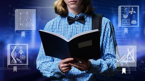 Notebook in hands of student guy close-up Stock Photos