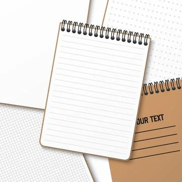 A notebook with a horizontal spring coil lies on top of another notebook. Not Stock Illustration