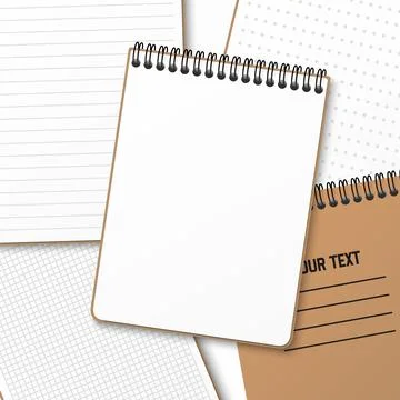 A notebook with a horizontal spring coil lies on top of another notebook. Not Stock Illustration