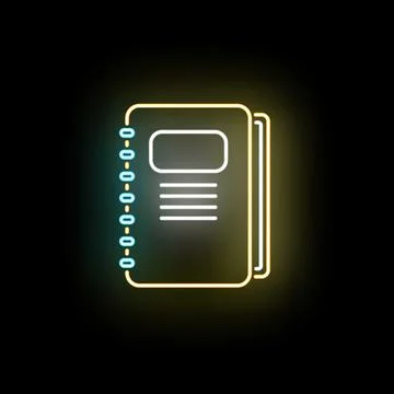 Notebook icon glowing neon on black background Stock Illustration