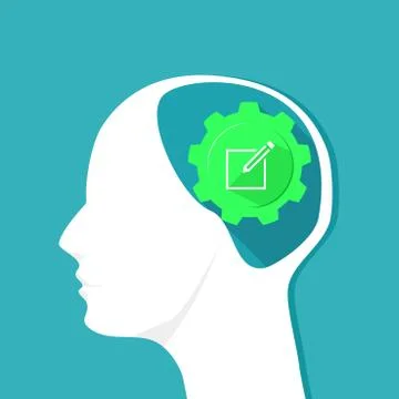 A notebook icon in the human head. The concept of taking notes in the brain Stock Illustration