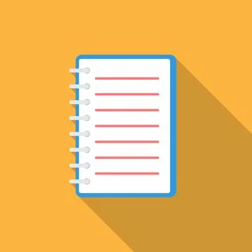 Notebook icon with long shadow. Flat design style. Stock Illustration