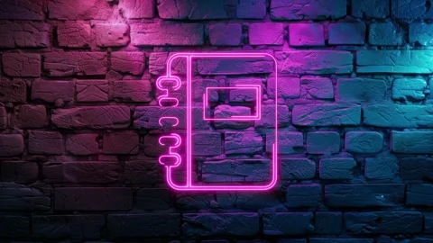 Notebook Icon neon icon on brick wall background Stock Footage 276162097