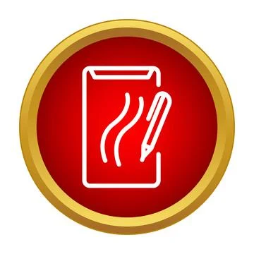 Notebook icon with pen writing inside red button 库存插图