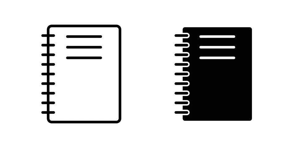 Notebook icon solid, line, and editable vector set. Stock Illustration