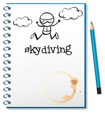 A notebook with an image of a person skydiving 스톡 일러스트