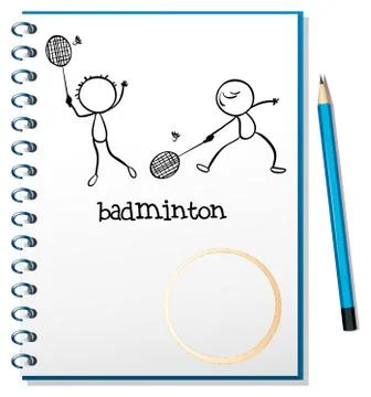 A notebook with an image of two people playing badminton Stockillustratie
