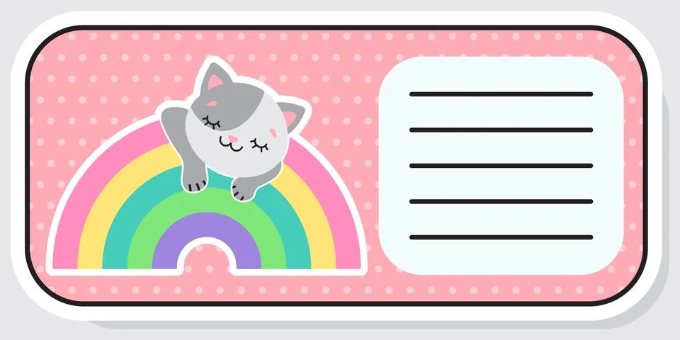 Notebook label. Cat and rainbow. Baby stickers. Vector illustration イラスト素材