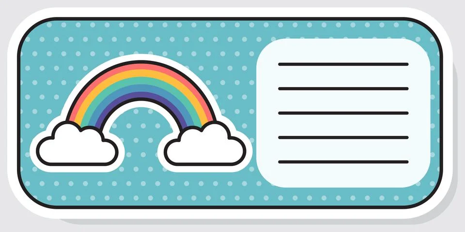 Notebook label. Rainbow and clouds. Baby stickers. Vector illustration Stock Illustration