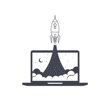 Notebook laptop boost start up space rocket shuttle theme イラスト素材