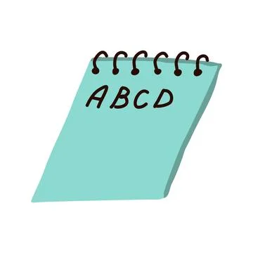 Notebook with letters isolated on white background. Art design clean spiral.. Stock Illustration