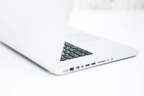 Notebook on light background, close up. Laptop computer Stock Photos